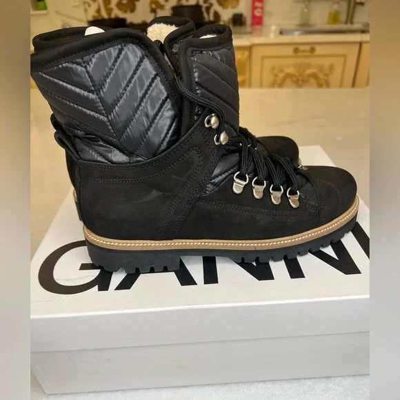 GANNI WOMEN’S QUILTED HIKING BLACK LACE UP BOOTS SZ EU39 - Picture 9 of 12